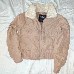 Hollister Tan  Bomber Jacket with Sherpa Collar